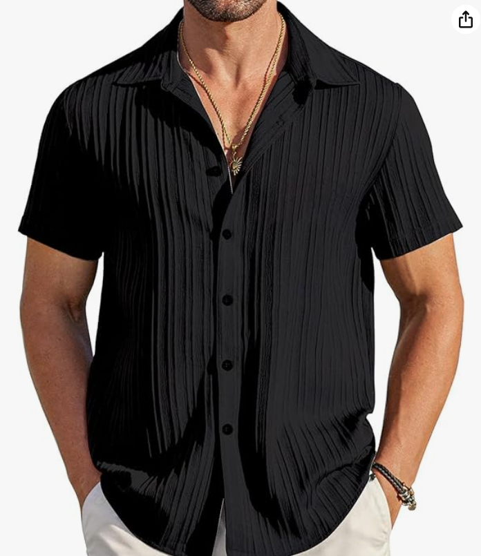 Mehrang Men's Casual Button Down Shirts Short Sleeve Cotton Linen Shirt Fashion Textured Beach, Casual Shirt for Men|| Shirt for Men|| Men Stylish Shirt
